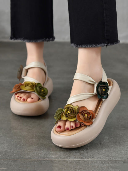 Sandals Vintage FLower Platform Leather Women FashionChic