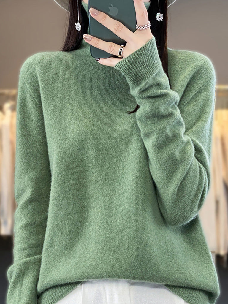 Women Autumn Turtleneck 100%Wool Soft Solid Sweater BA1037 Genistyle Shop