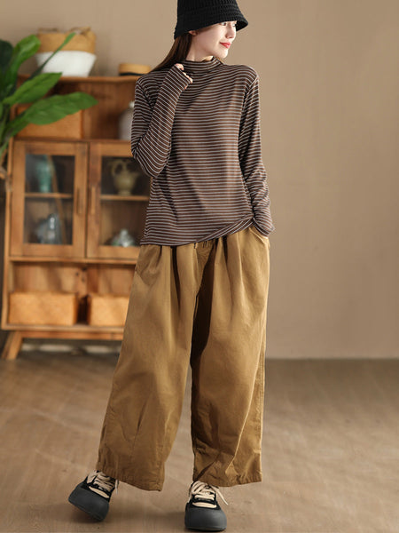 Women Autumn Casual Stripe Half Turtleneck Blouse AI1064 ZMMM