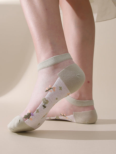 5 Pairs Women Summer Jacquard Thin Socks OO1033 BUYKUD