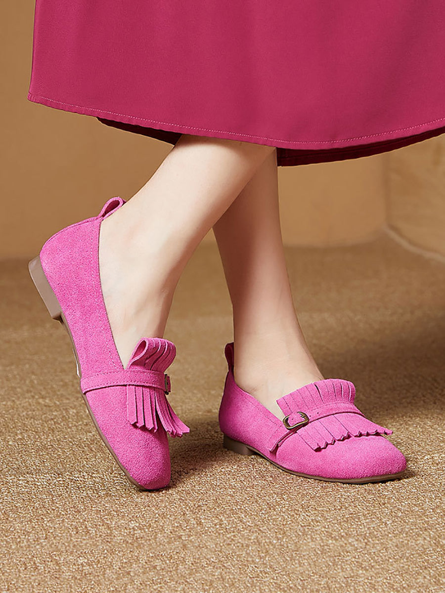 Women Summer Vintage Suede Leather Tassel Shoes IO1028 Ada Fashion