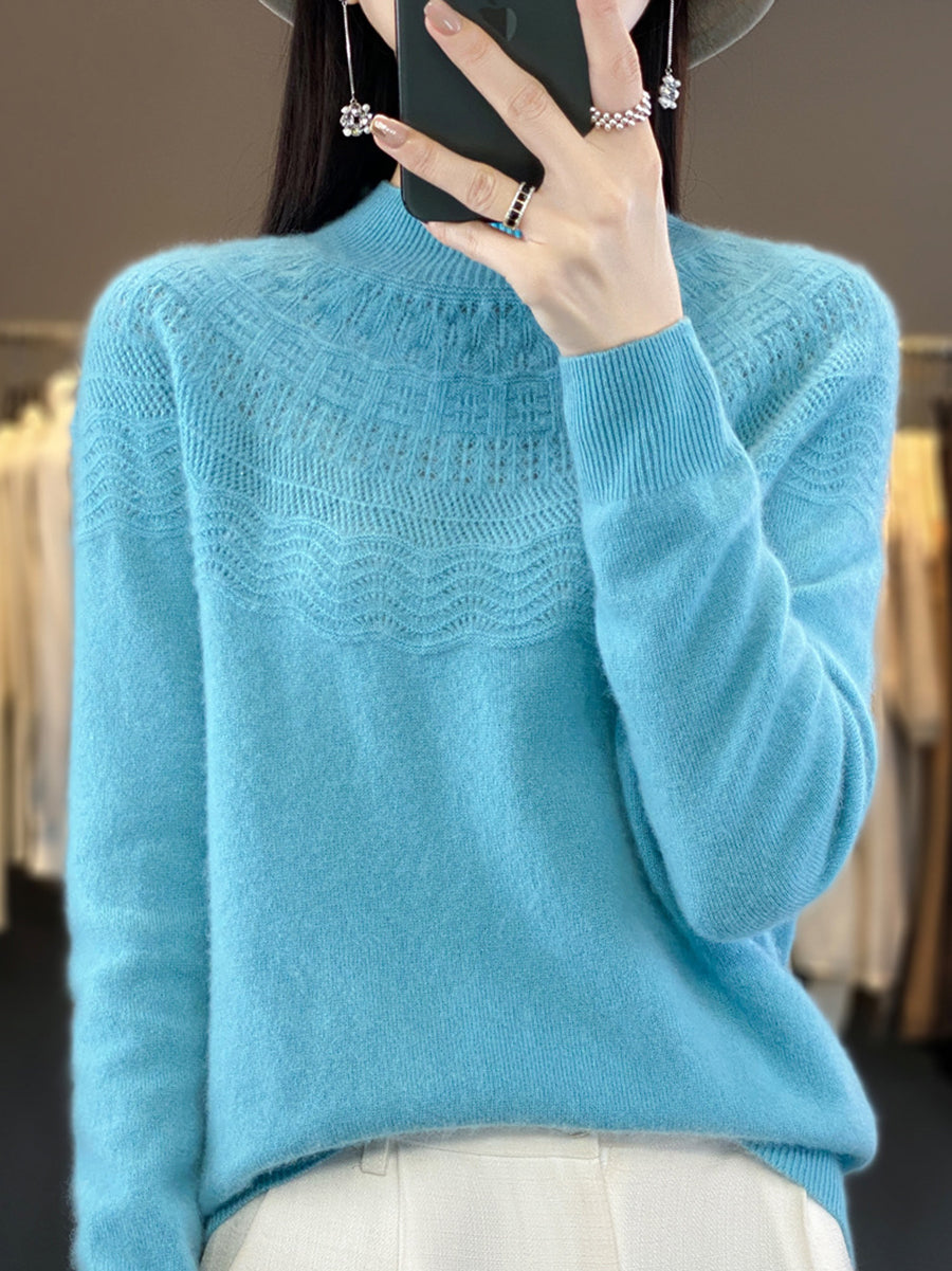 Women Autumn Cable Knit 100%Wool Half Turtleneck Sweater QN031 BK