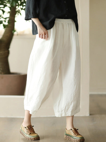 Women Summer Retro Solid Linen Loose Harem Pants FD009 ZMMM