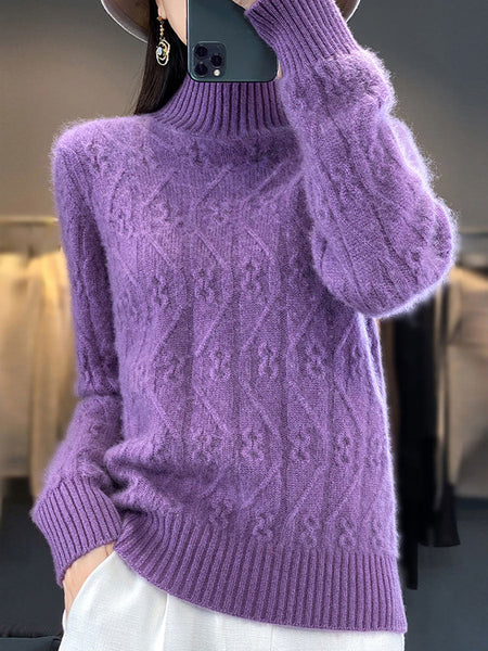 Women Autumn Half Turtleneck Wool Twist Knit Sweater AV1052 Genistyle Shop