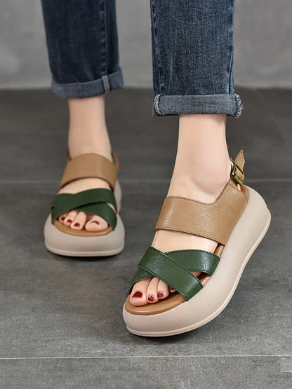 Women Summer Colorblock Leather Platform Sandal TY1048 Ada Fashion