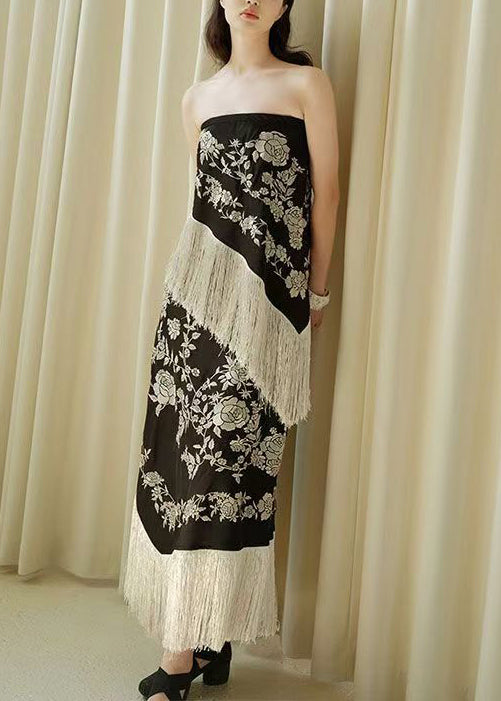 Black High Sleeveless Tasseled Patchwork Waist Novelty Dresses FashionChic