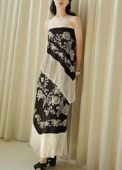 Black High Sleeveless Tasseled Patchwork Waist Novelty Dresses FashionChic