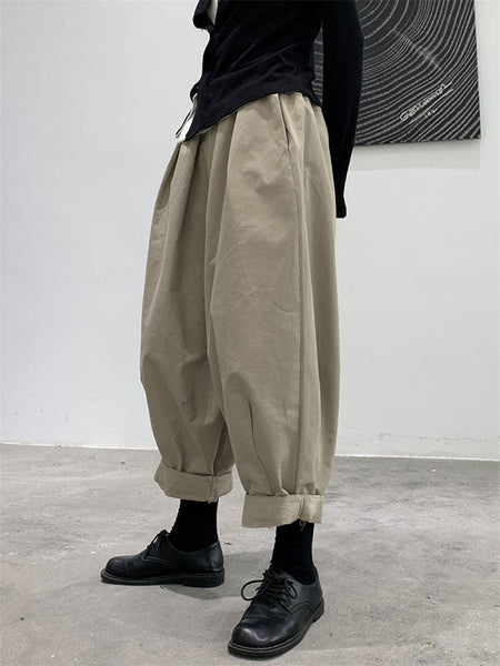 Simple Coffee Elasticity High-Waisted Pockets Pleated Harem Pants WS009 shopify