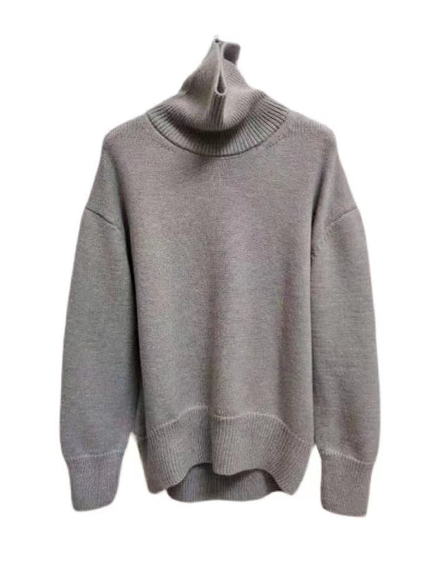 Casual Grey High-Neck Long Sleeve Sweater QX016 shopify