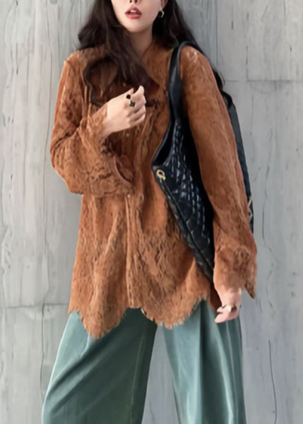 Fashion Top Collar Flare Lace Sleeve Pan Shirts Peter Coffee FashionChic