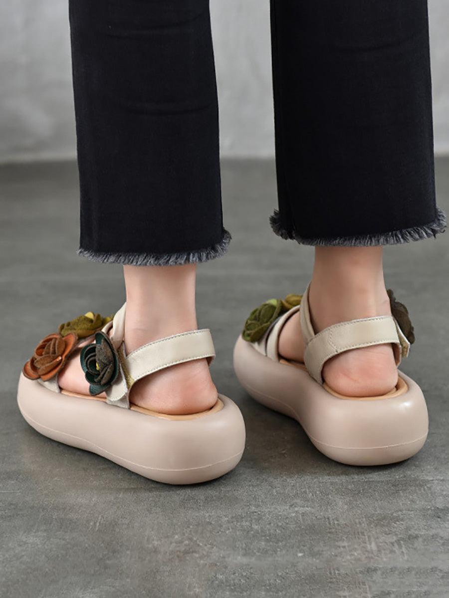 Sandals Vintage FLower Platform Leather Women FashionChic