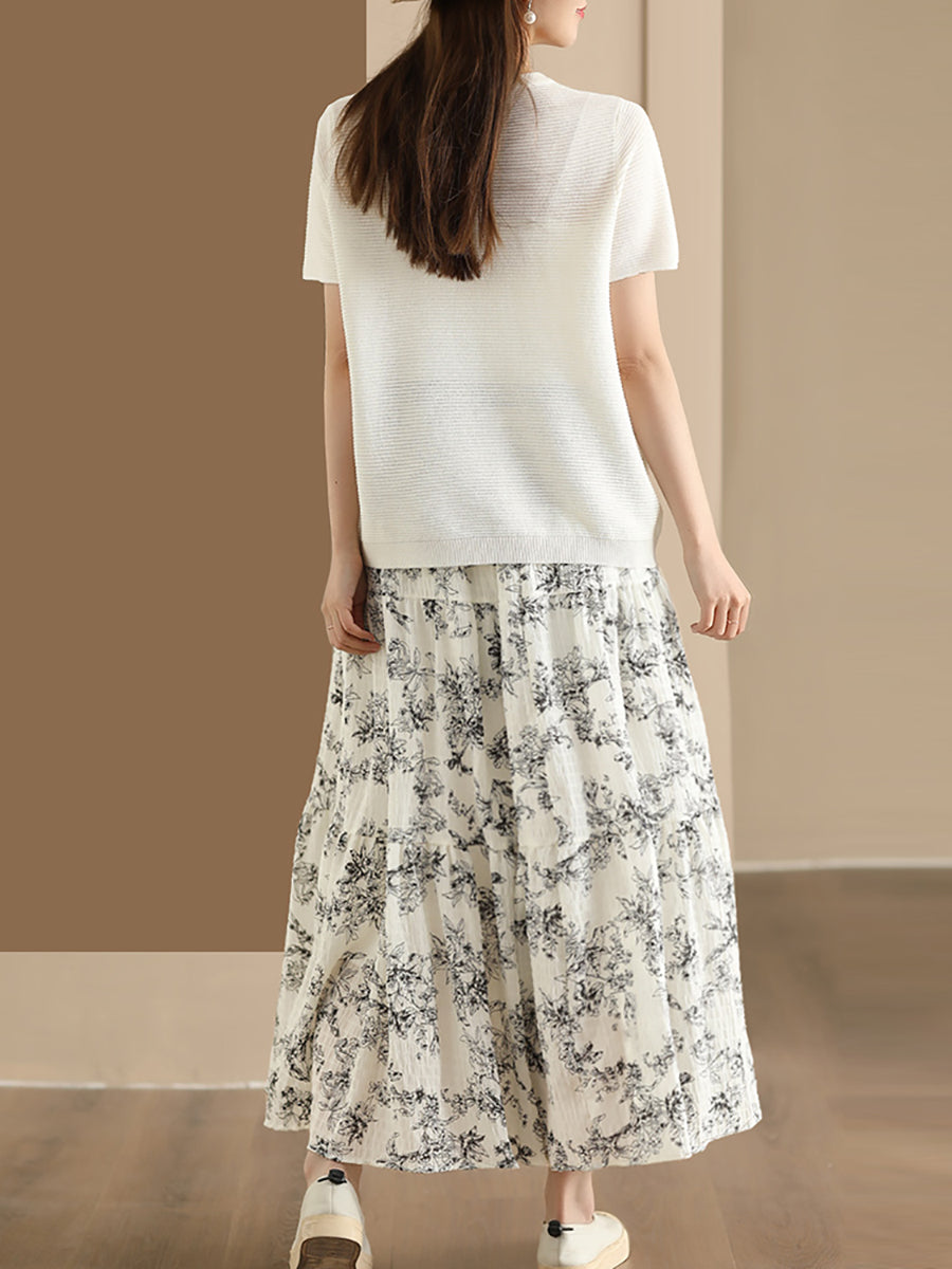 Women Summer Vintage Floral Cotton Loose Skirt BN1017 Ada Fashion