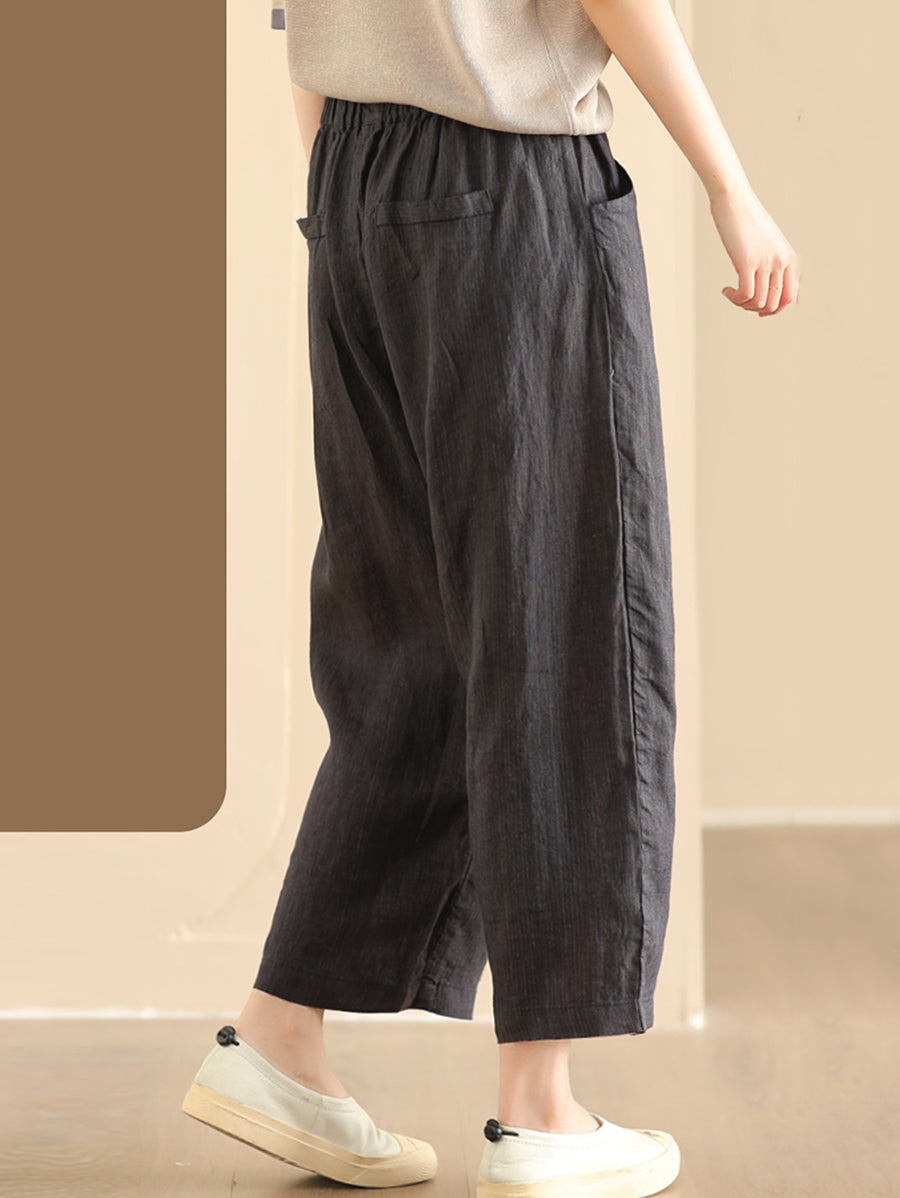 Women Summer Vintage Solid Linen Wide-leg Pants AA1017 Ada Fashion