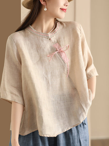 Women Ethnic Summer Spliced Ramie Shirt SC1022 Ada Fashion