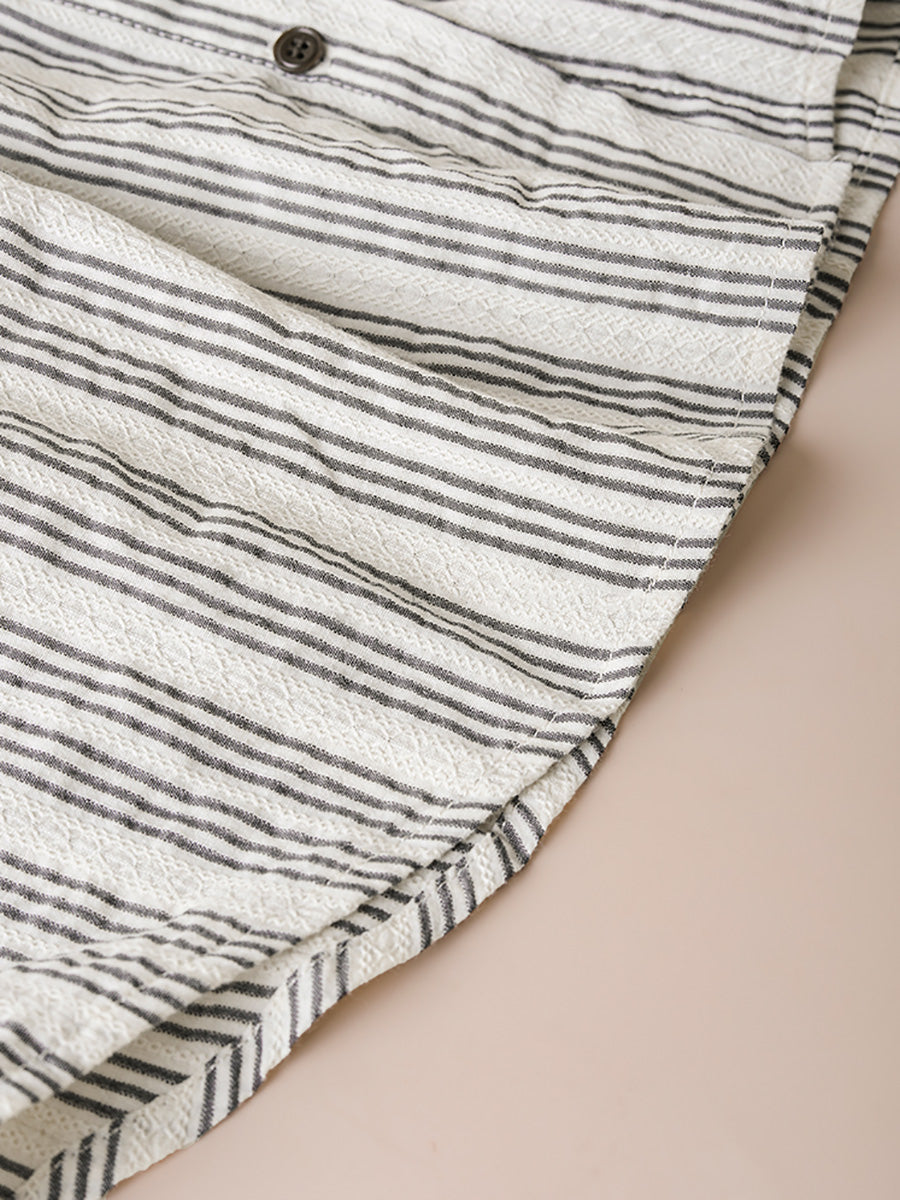 Women Summer Casual Stripe Button-up Cotton Shirt LL043 BUYKUD