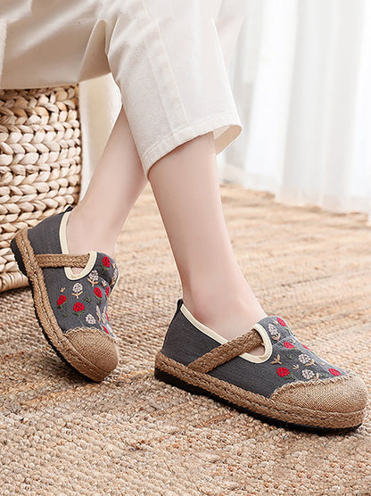 Women Summer Artsy Embroidery Linen Cotton Shoes ZZ1005 Ada Fashion