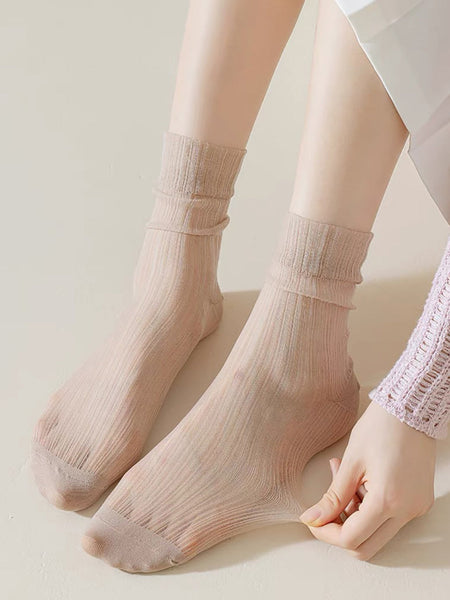 7 Pairs Women Summer Solid Thin Socks II1016 BUYKUD