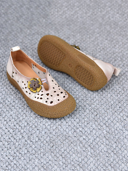 Women Summer Leather Cutout Flower Flat Shoes SC1060 Ada Fashion