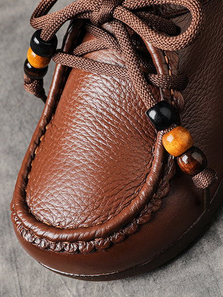 Leather Shoes Heel Women Soft Vintage Low FashionChic