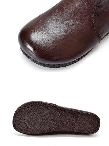 Autumn Women Soft Boots Leather Heel Low Genuine FashionChic