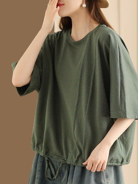 Women Summer Casual Stripe Strap Cotton Shirt BN1043 Ada Fashion