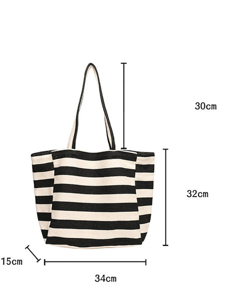 Women Casual Stripe Canvas Large Capacity Shoulder Bag CX044 LCPJ