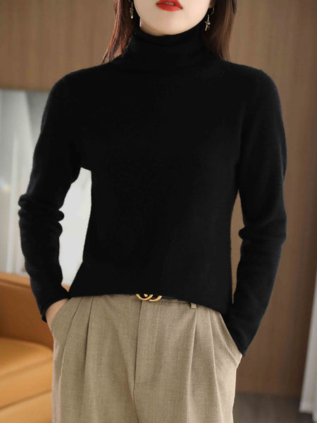 Women Autumn Turtleneck 100%Wool Solid Sweater BA1009 Genistyle Shop