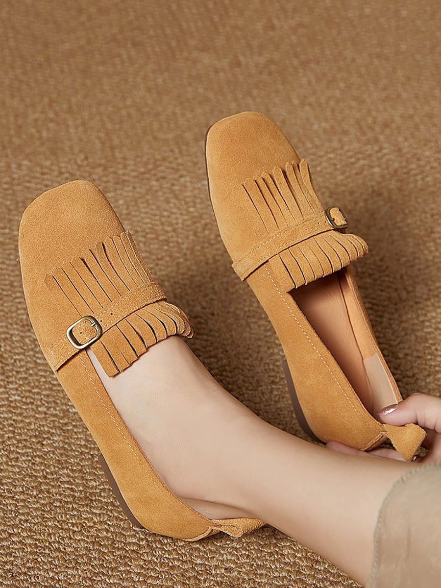 Women Summer Vintage Suede Leather Tassel Shoes IO1028 Ada Fashion