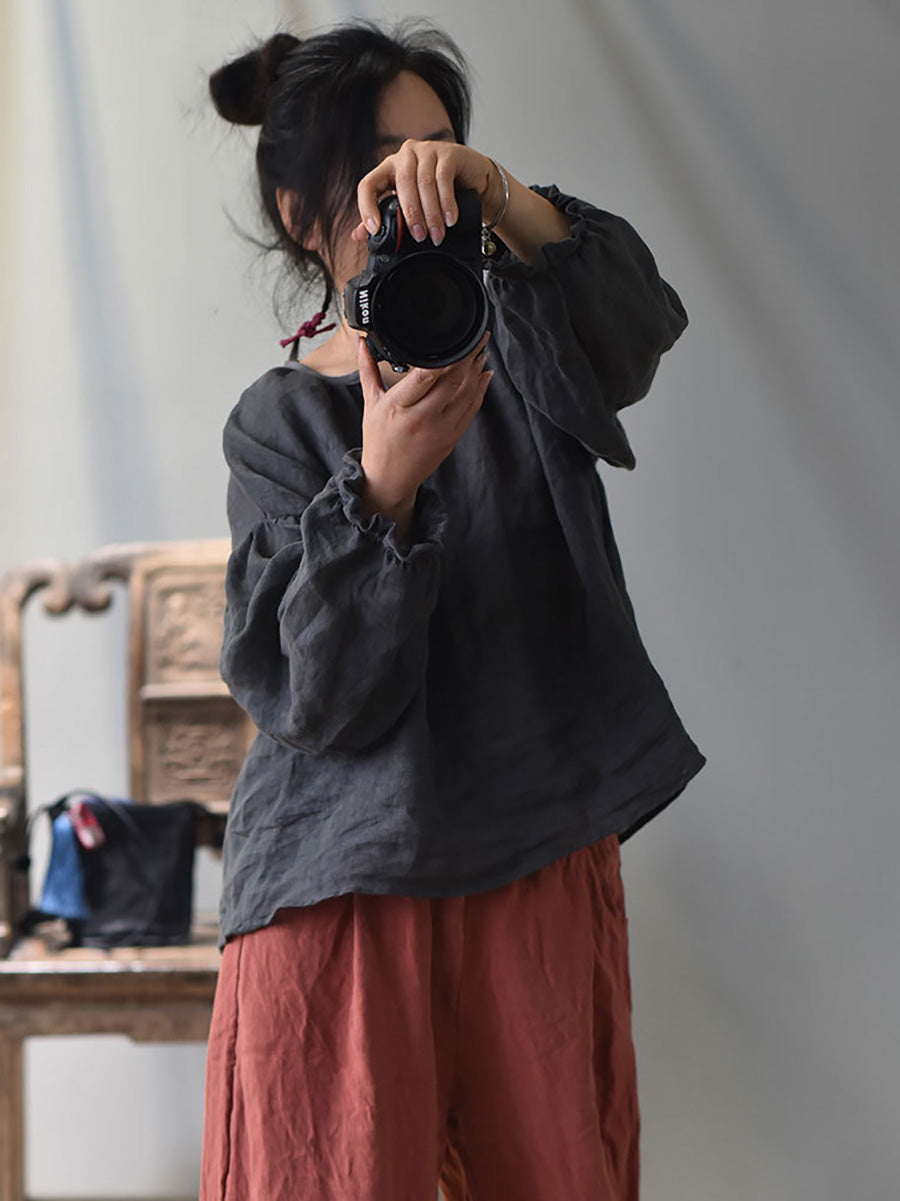 Women Spring Retro V-Neck Puff Sleeve Shirt AV1037 Genistyle Shop