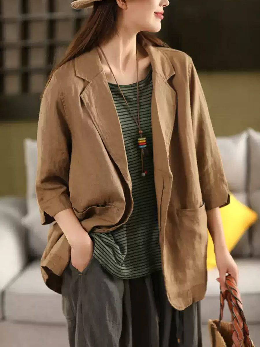 Color Summer Pure Artsy Women Coat Shirt 100%Linen FashionChic
