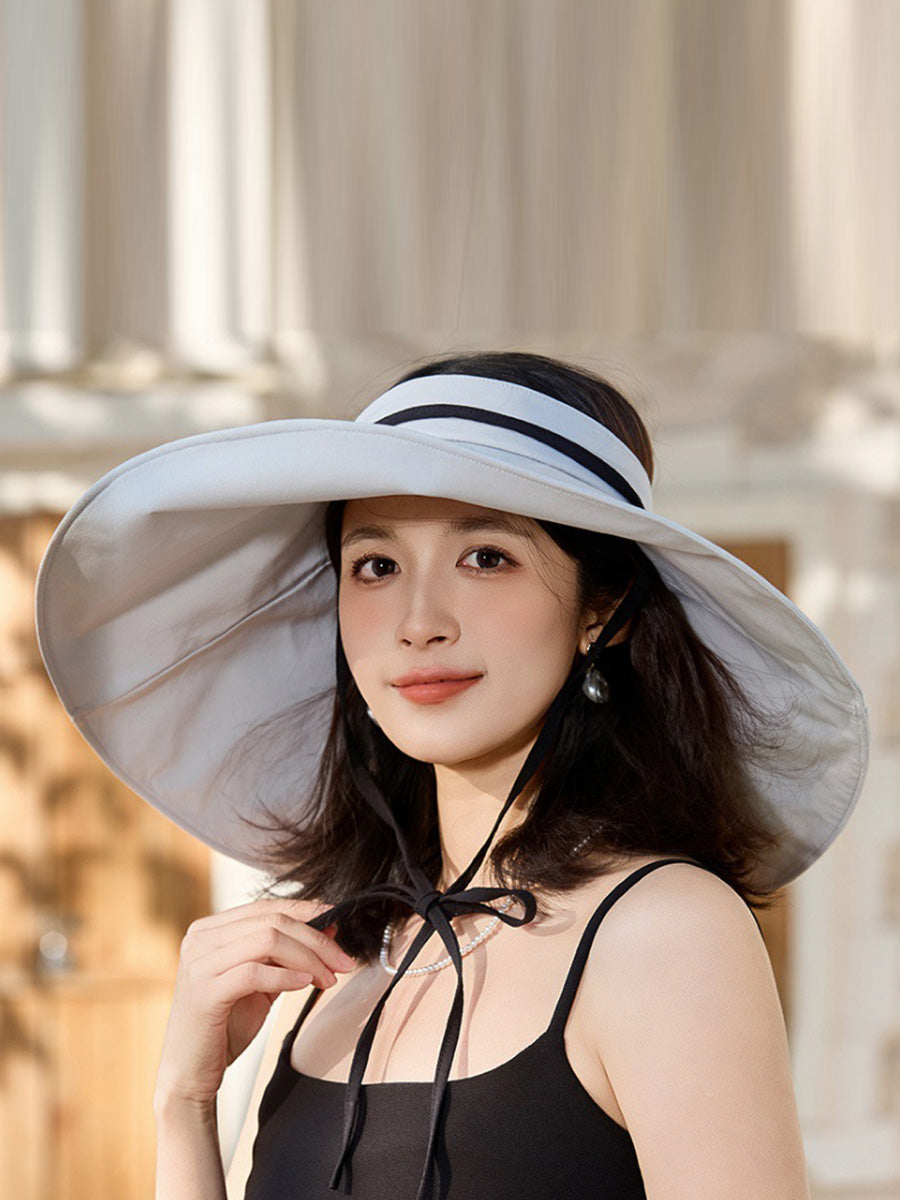 Sunproof Large Brim Women Stripe Hat Casual FashionChic
