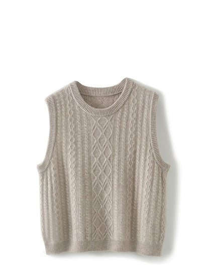 Women Casual Wool O-Neck Twist Knit Vest QU007 BUYKUD