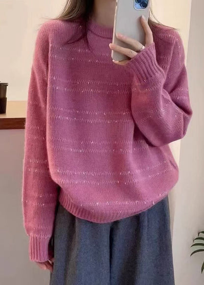 Women Dark Grey O-Neck Striped Wool Knit Sweater Fall QP020 OL-NTP241001