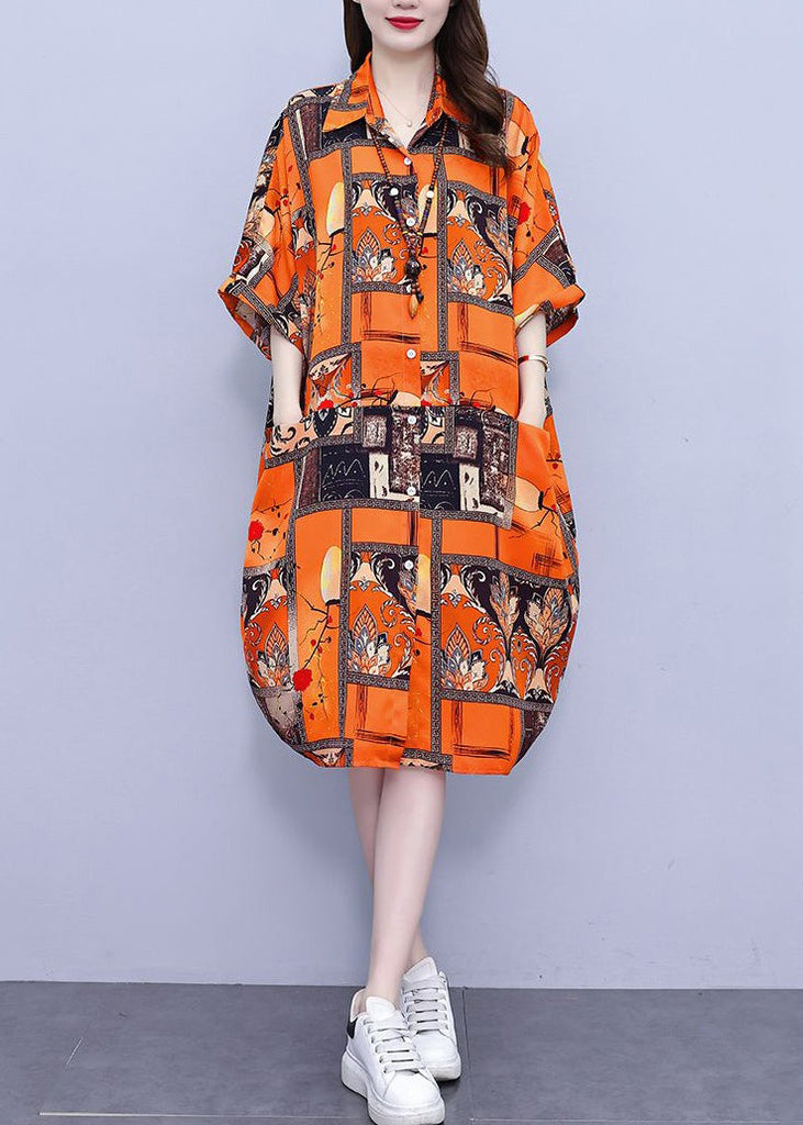 Orange Pockets Cotton Blouses Dress Peter Pan Collar Summer NN026 shopify
