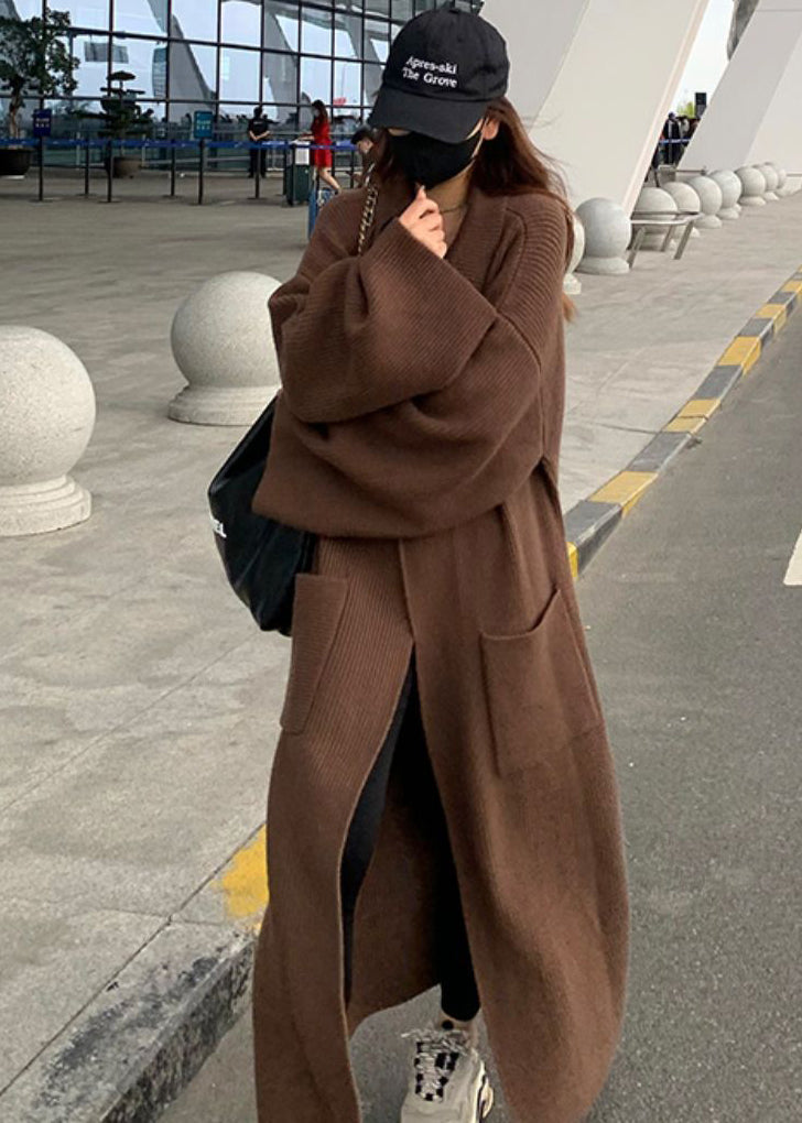 Style Beige Peter Pan Collar Tie Waist Knit Loose Cardigans Winter RV035 ABC