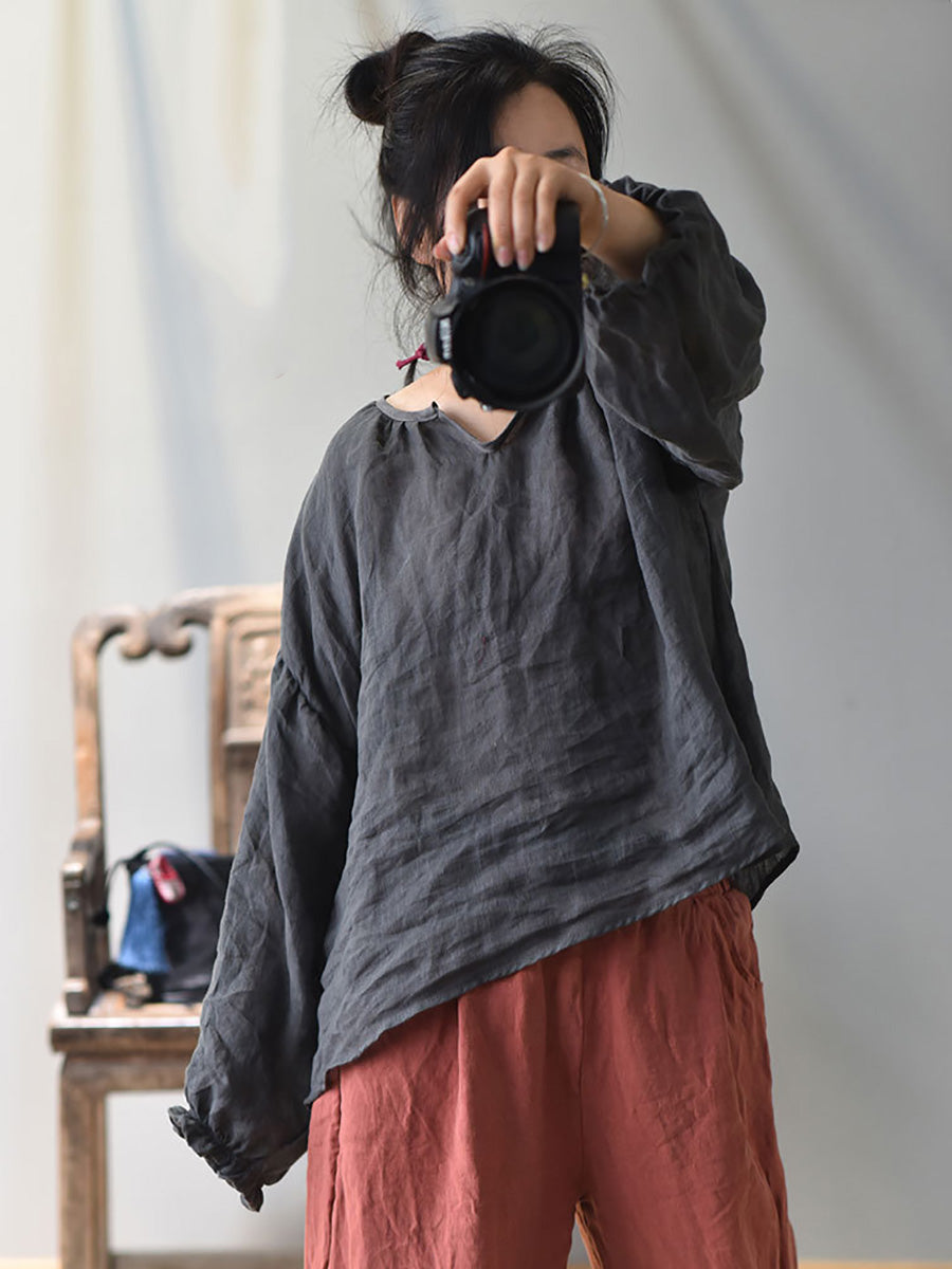 Women Spring Retro V-Neck Puff Sleeve Shirt AV1037 Genistyle Shop