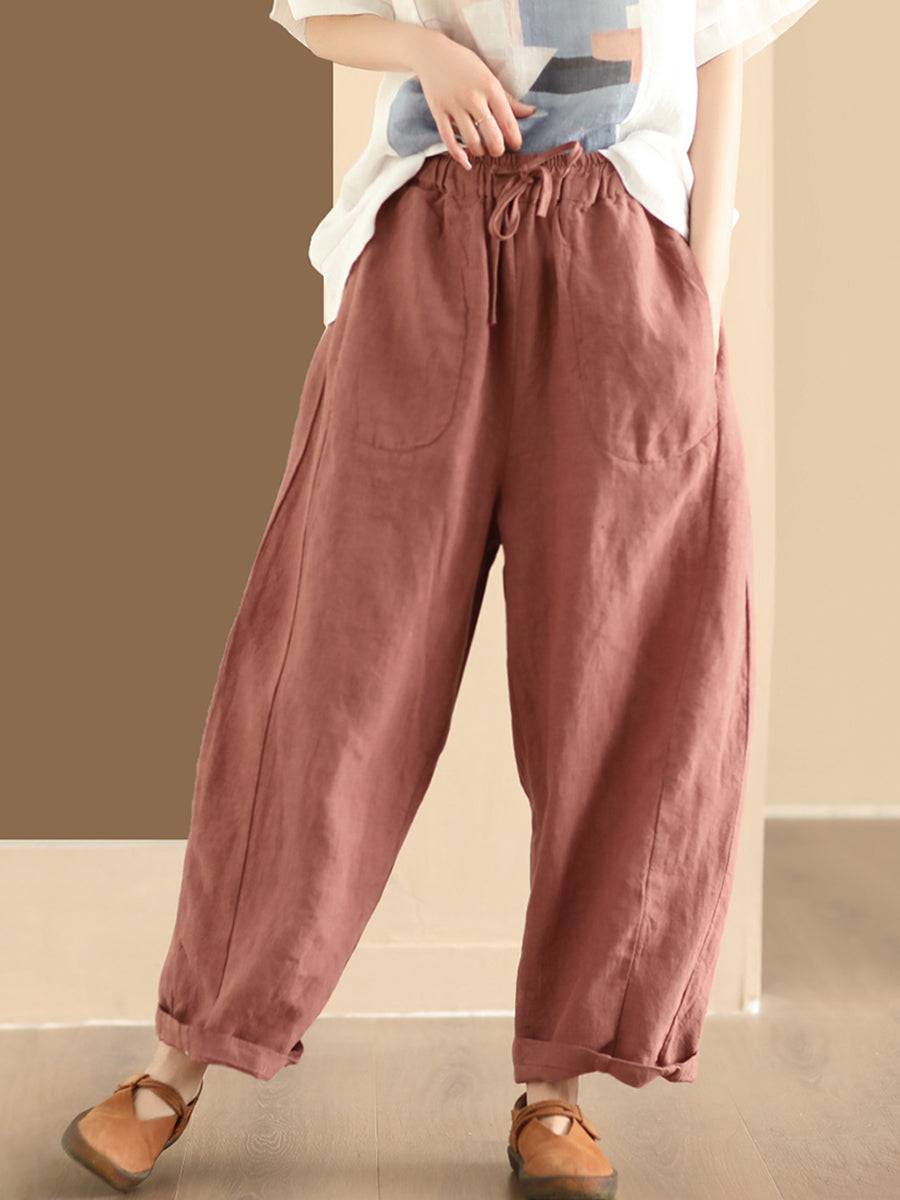 Women Summer Solid Linen Loose Harem Pants BN1006 Ada Fashion