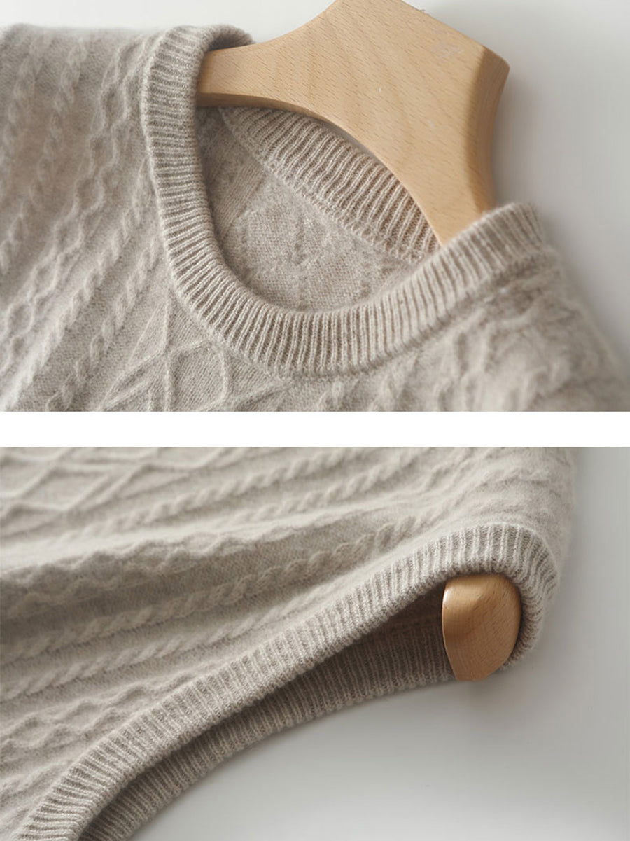 Women Casual Wool O-Neck Twist Knit Vest QU007 BUYKUD