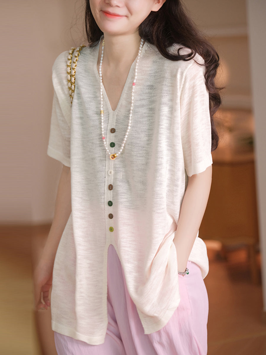 Women Casual Solid Colorful Buttom Summer Thin Shirt QW1050 Ada Fashion