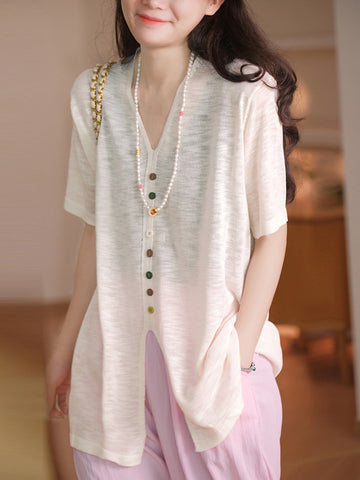 Women Casual Solid Colorful Buttom Summer Thin Shirt QW1050 Ada Fashion