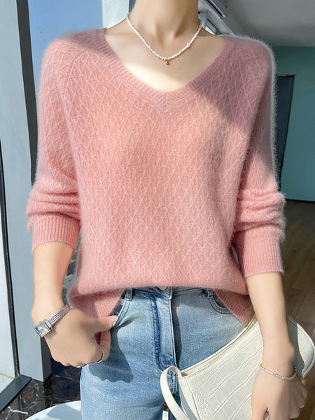 Women Autumn Casual Cashmere Knit V-Neck Sweater AK1040 Genistyle Shop