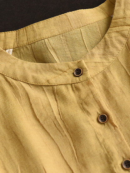 Women Summer Retro Solid Linen Button-up Shirt XX1012 Ada Fashion