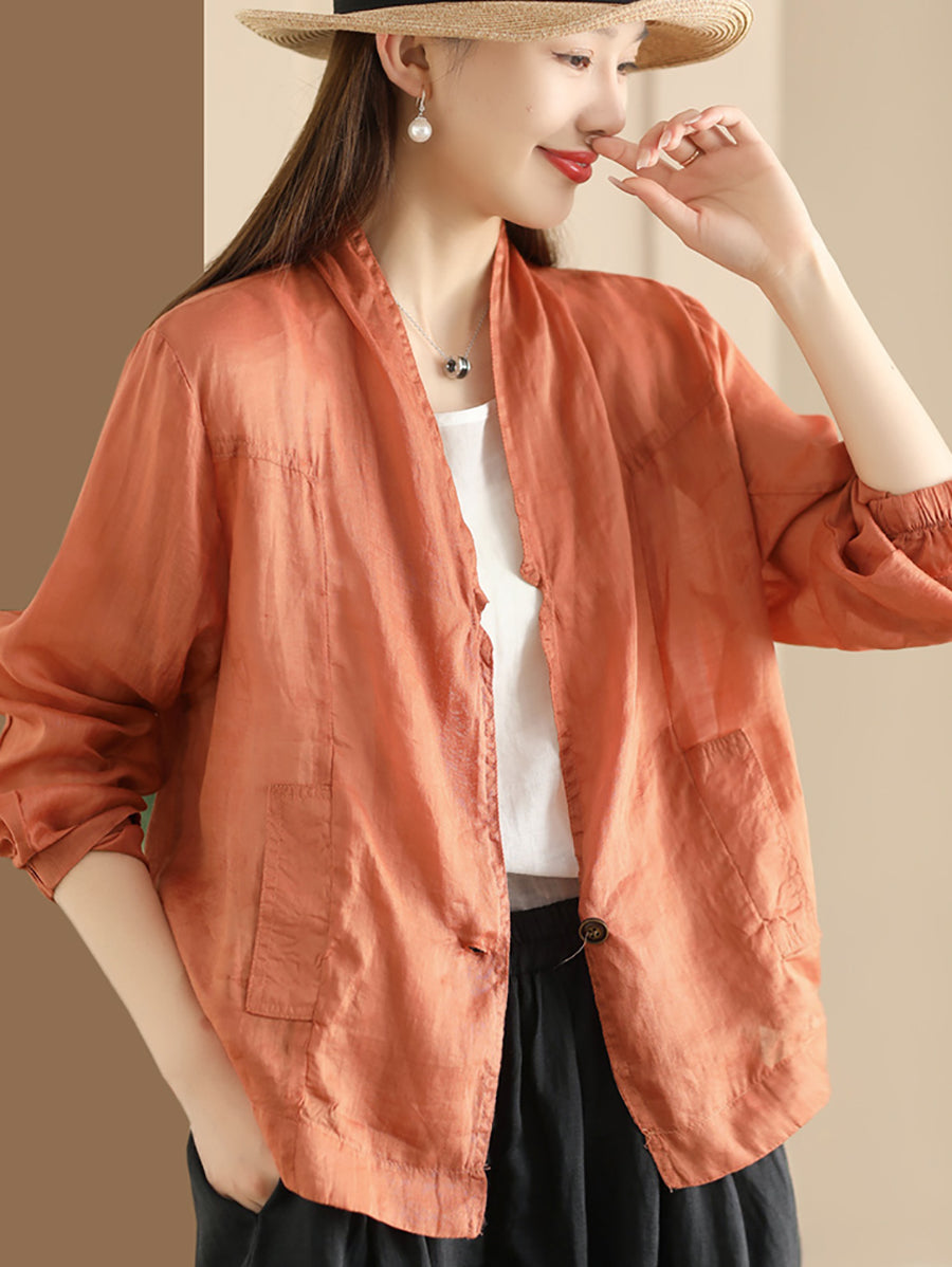 Women Vintage Solid Summer Ramie Thin Cardigan Shirt Coat SC1056 Ada Fashion