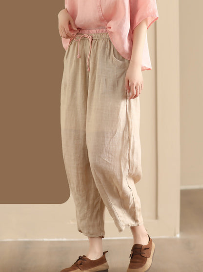 Women Summer Vintage Solid Ramie Harem Pants CX024 BUYKUD