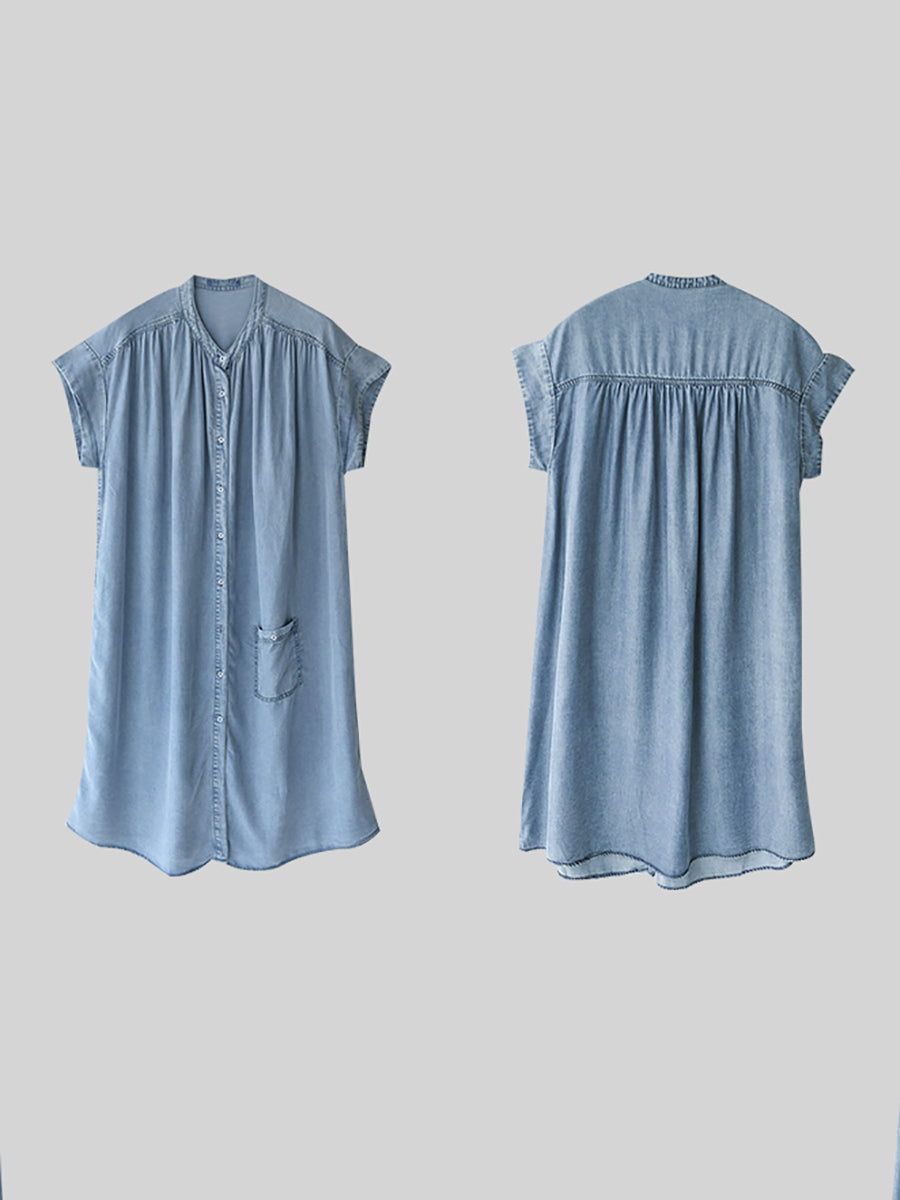 Plus Size Women Summer Casual Solid Blue Denim Dress HH030 MLXY