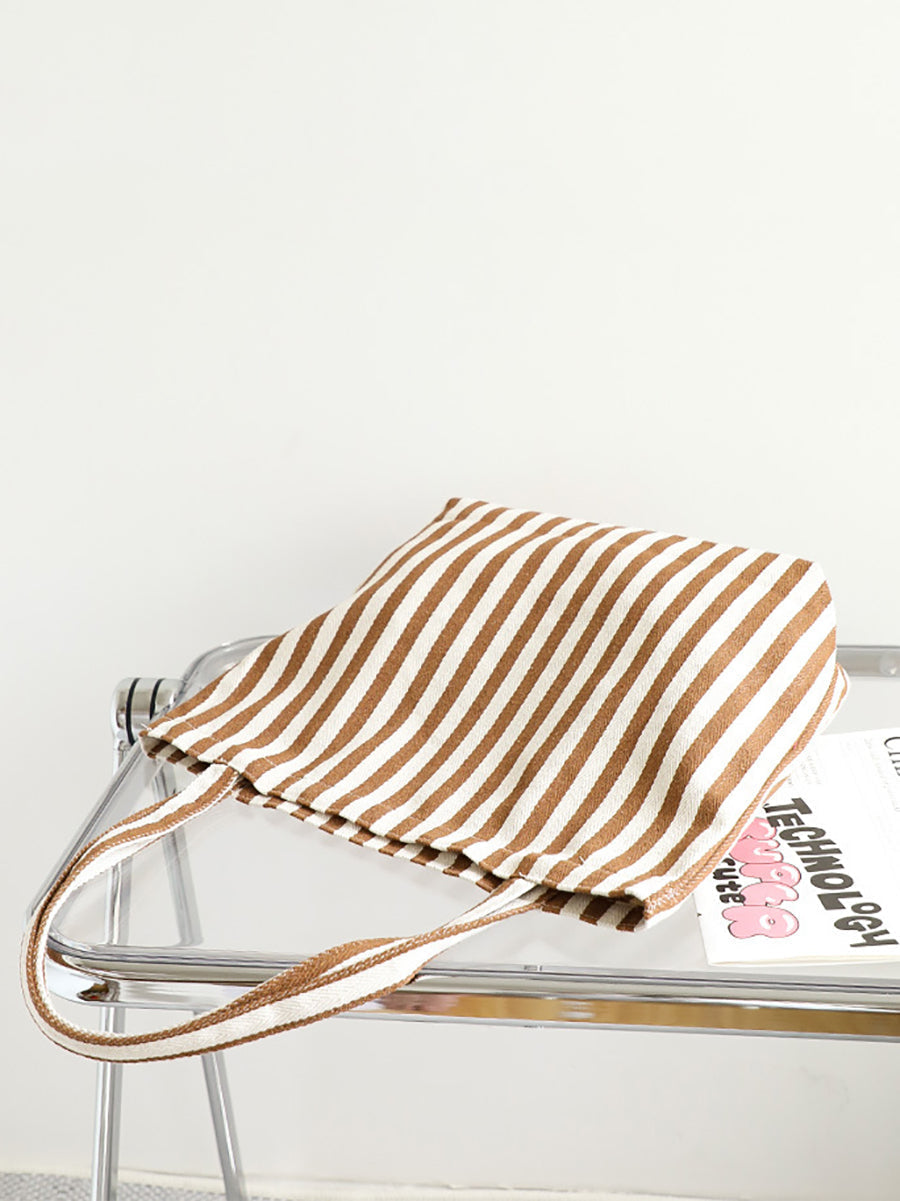 Casual Women Stripe Shoulder Canvas Bag FashionChic