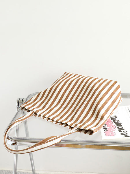 Casual Women Stripe Shoulder Canvas Bag FashionChic