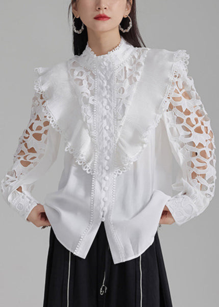 White Cotton Out Hollow Stylish Shirts Button Spring FashionChic