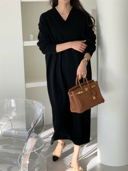 Urban Apricot V-Neck Long Sleeve Knit Dress AN1075 Genistyle Shop
