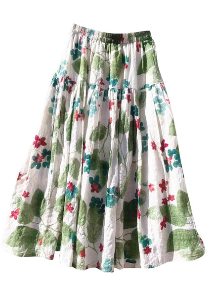 Green Skirt New Summer Cotton Elastic Print Waist FashionChic